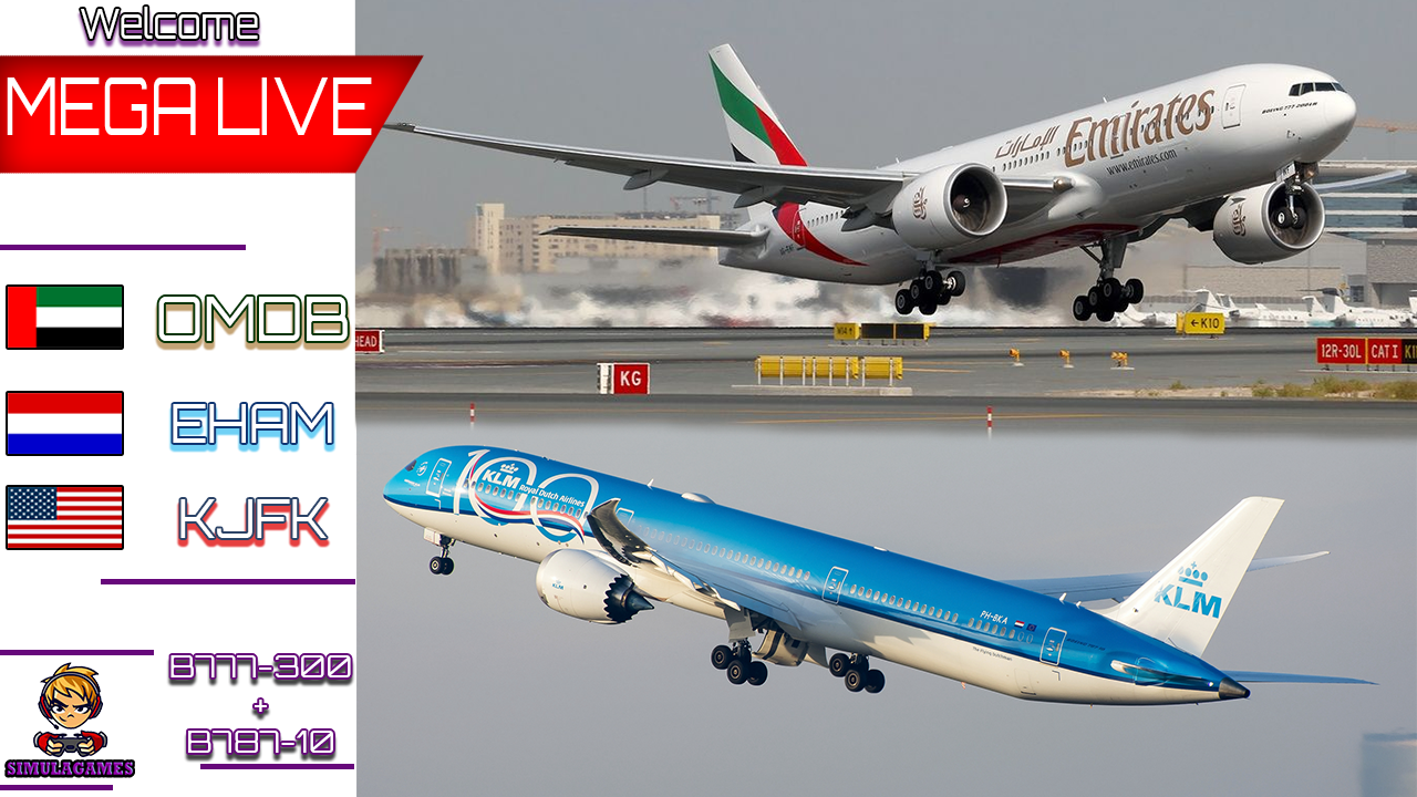 LIVE DO MEU CANAL - VOO EM SIMULADOR DE VOO VIRTUAL ONLINE: DUBAI - AMSTERDAM - NOVA YORK